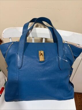 Marc Jacobs Cobalt Blue Leather Tote with Gold Hardware
